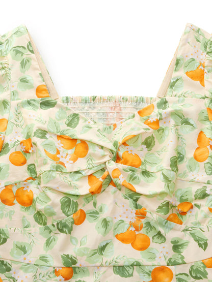 Cotton Floral Print Twist Front Women Midi Dress