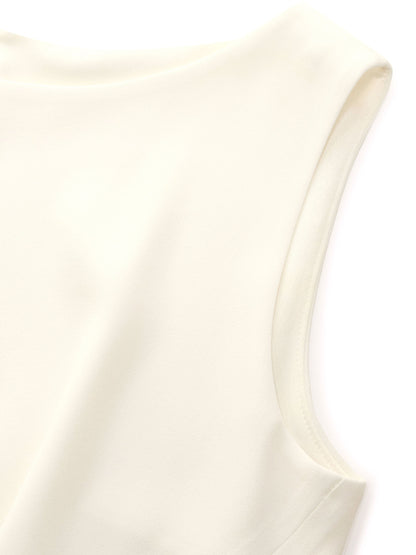 Triacetate Blend Mock Layered Women Sleeveless Midi Dress