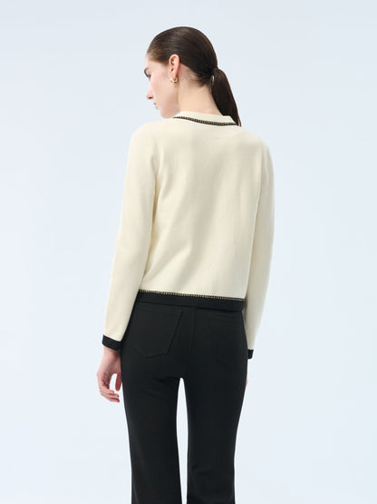Tencel Blend Contrast Trim Women Cardigan