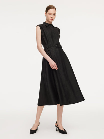 18MM Gambiered Canton Gauze Women Midi Dress With Belt