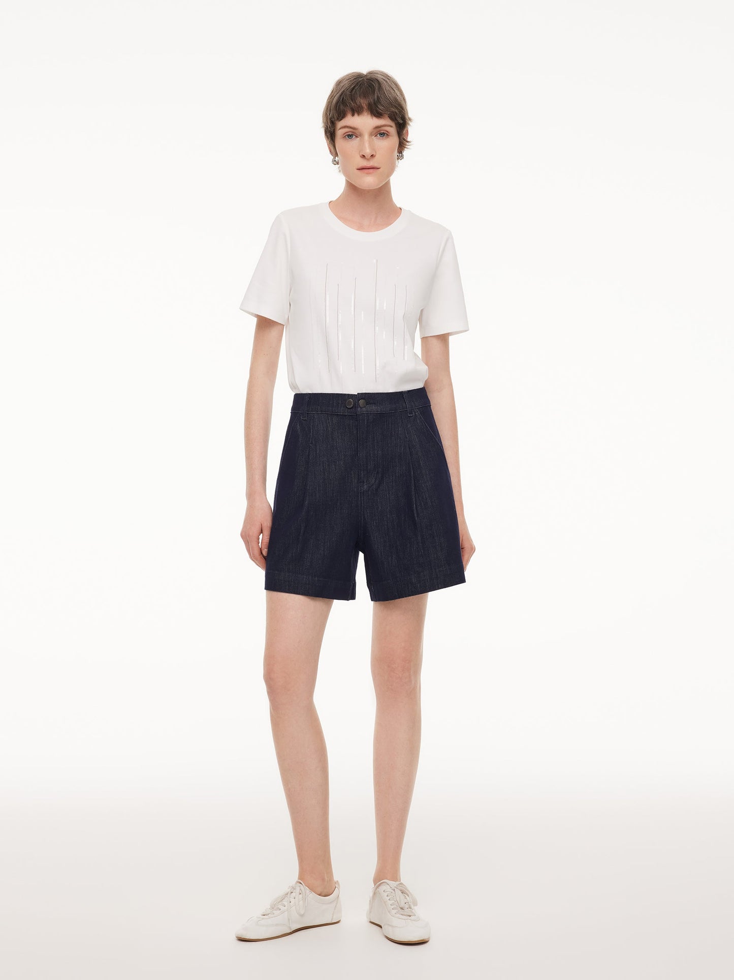 Stretchy Denim Adjustable Waist Women Shorts