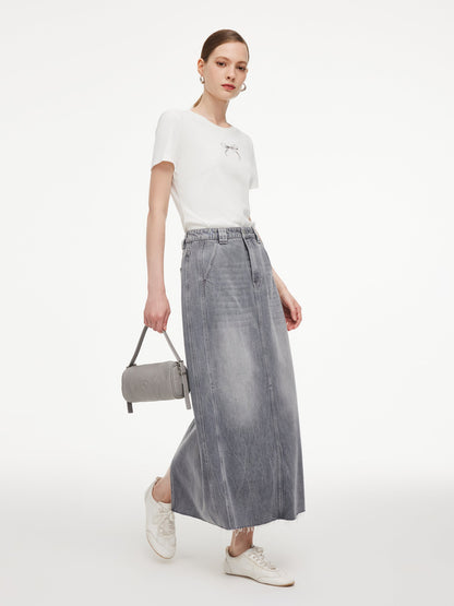 Lyocell Cotton Blend Denim Women Column Skirt