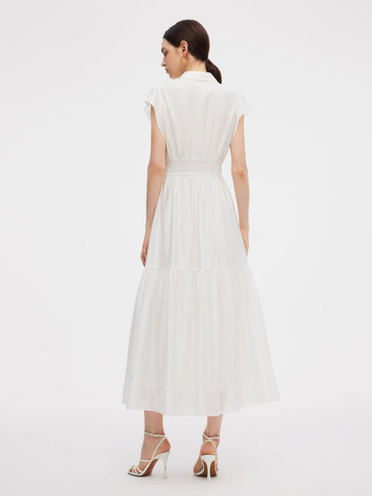 Tencel Blend Women Cap Sleeve Maxi Dress With Ribbon