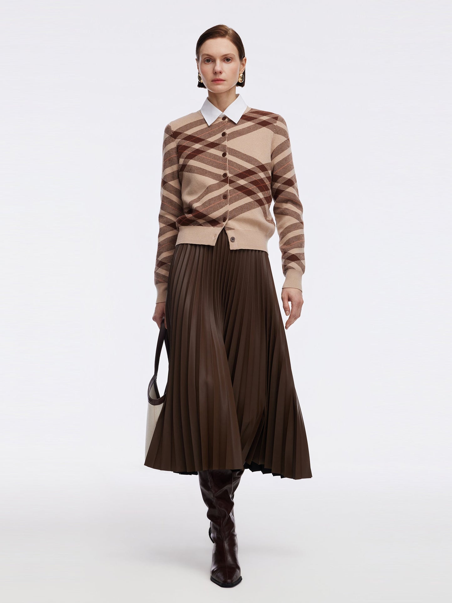 PU Leather Pleated A-Line Women Skirt