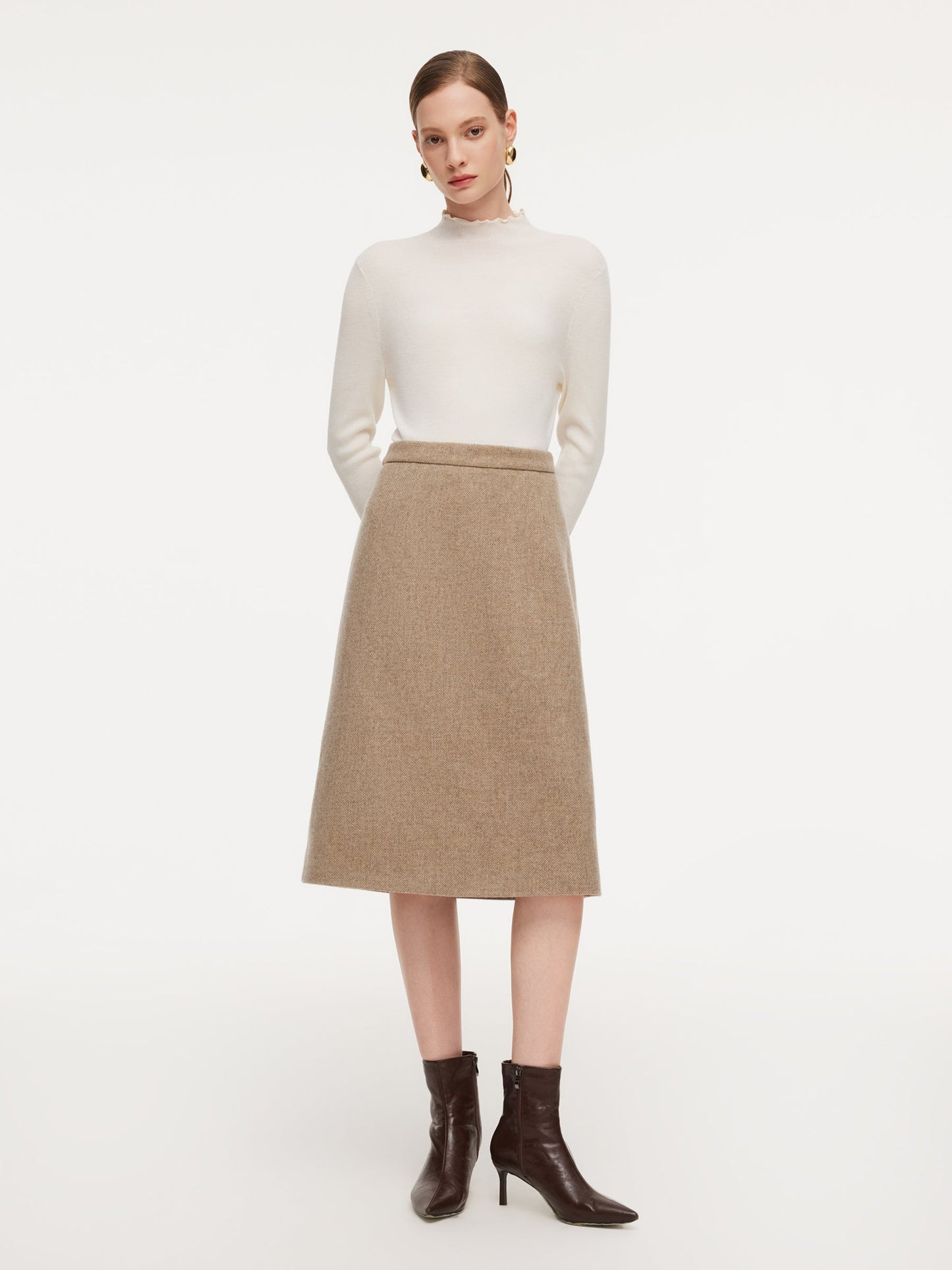 100% Washable Wool Jacket And Skirt Two-Piece Set With Belt