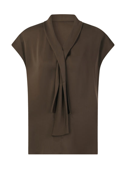22MM Mulberry Silk Tie Neck Women Blouse