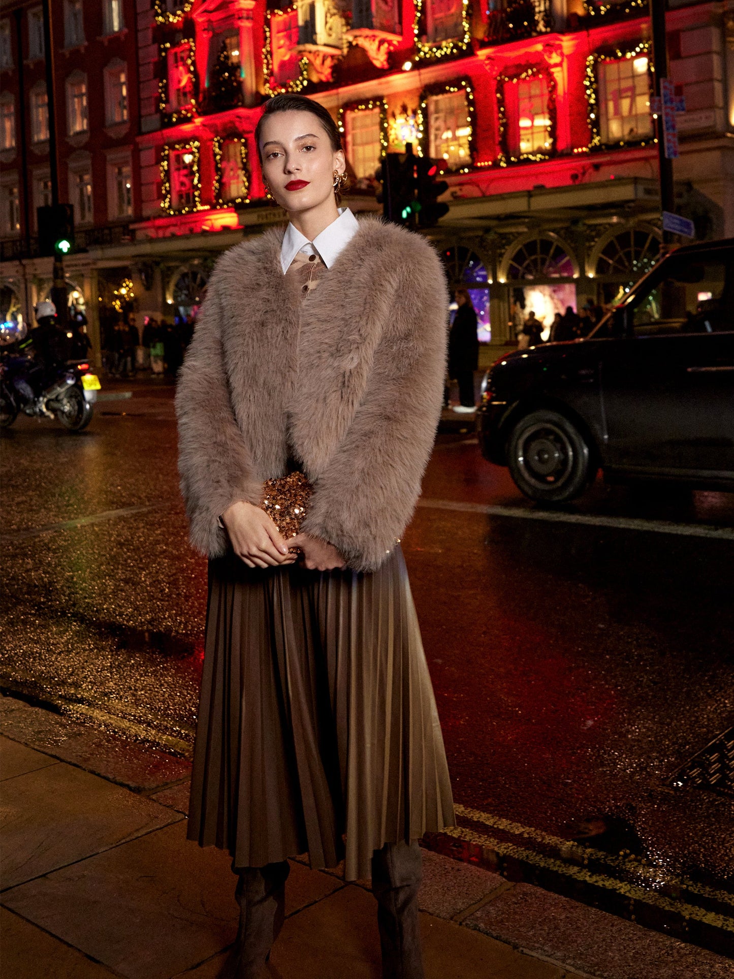 Eco-friendly Fur V-Neck Women Coat