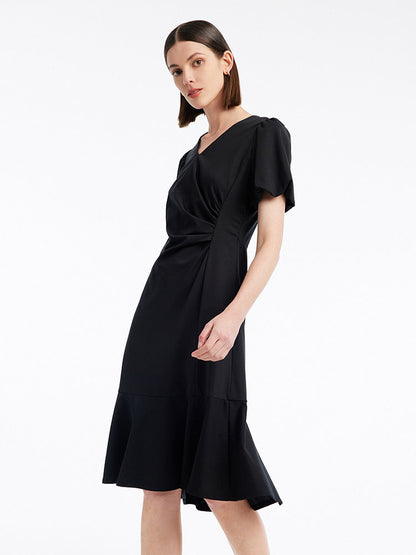 Ruched Mermaid V-Neck Midi Dress