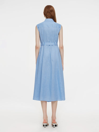 100% Linen Women Maxi Shirt Dress With Belt