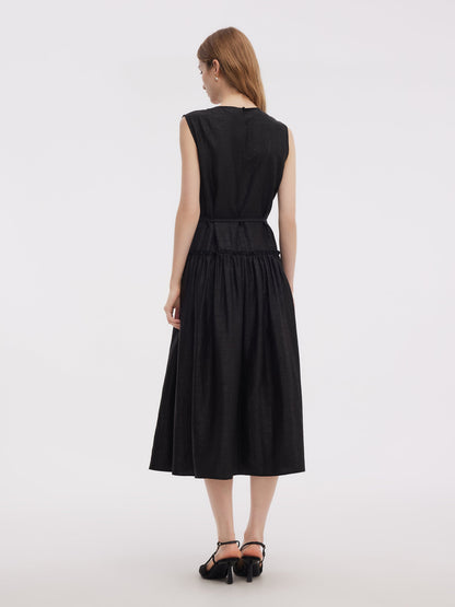 18MM Xiang Yun Silk Sleeveless Women Self-Tie Belt Maxi Dress