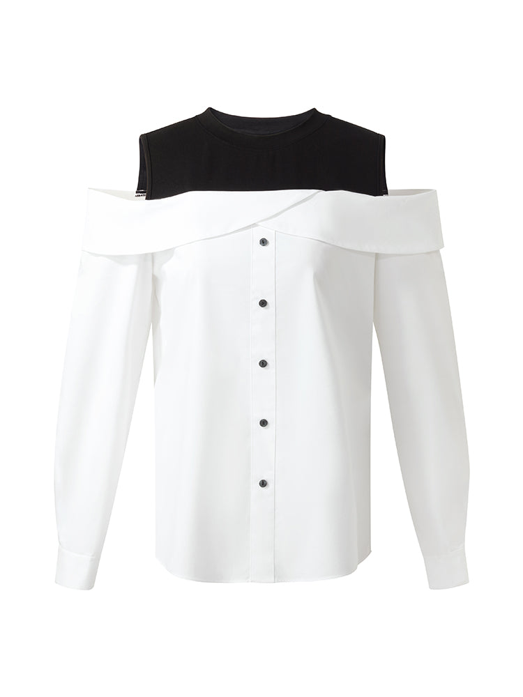 Cold Shoulder Color Block Women Shirt