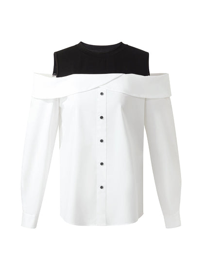 Cold Shoulder Color Block Women Shirt