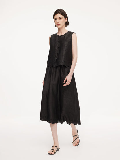 18MM Gambiered Canton Gauze Women Embroidered Hem Vest
