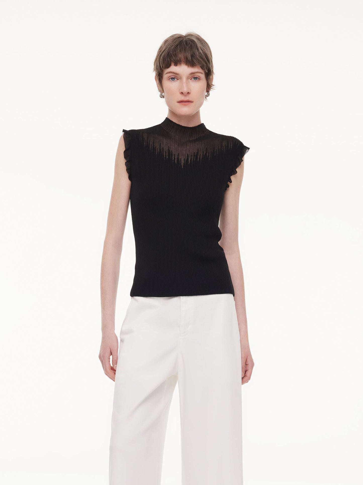 Ruffle Cuff Women Knit Tank Top
