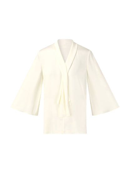 22MM Mulberry Silk Tie Neck Women 3/4 Sleeve Blouse