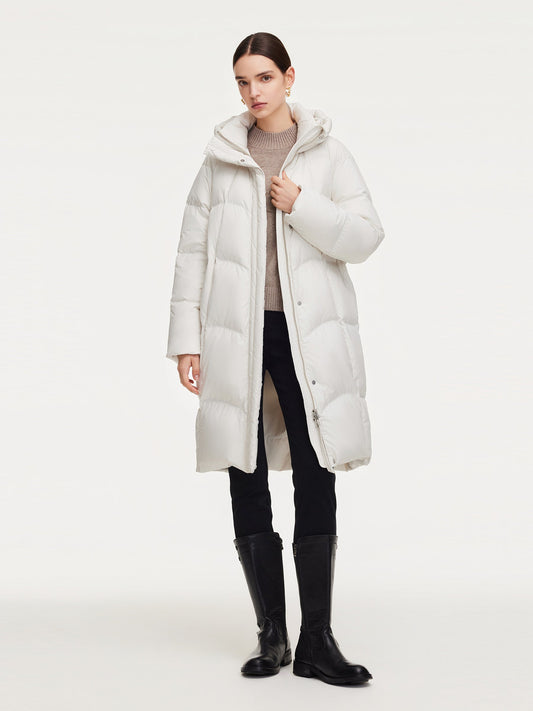 Cocoon Hooded Zip-Up Long Goose Down Coat