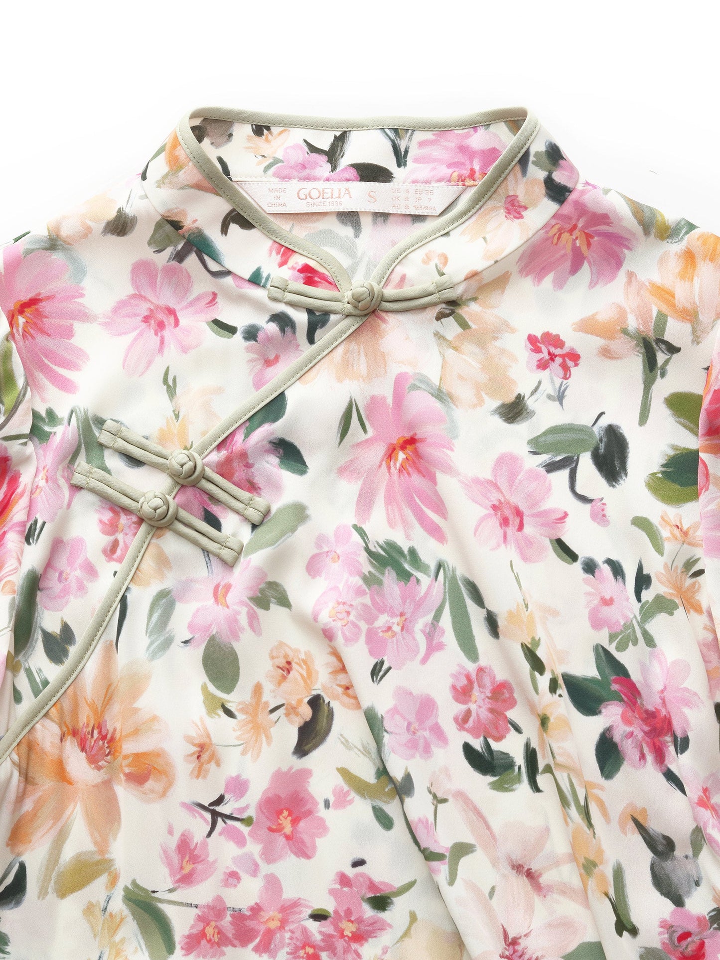 19MM Mulberry Silk Floral Print Side Twist Women Qipao Midi Dress
