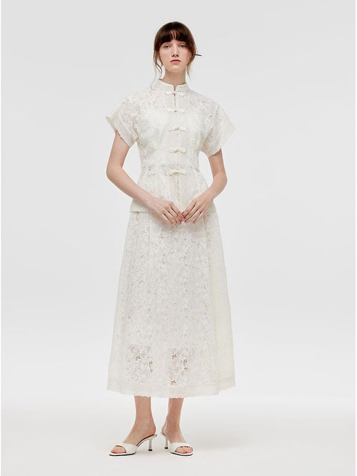 New Chinese-Style Lace Jacket And Skirt With Camisole Three-Piece Set