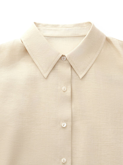 Tencel Acetate Linen Blend Women Sheer Oversized Shirt & Camisole Two-Piece Set