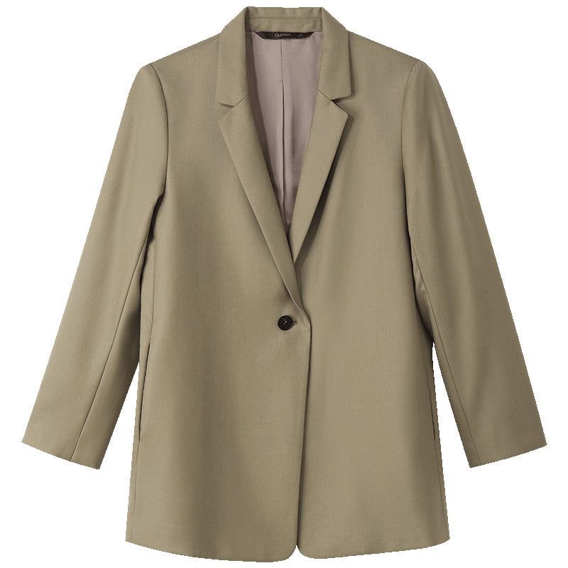 Green Worsted Wool One Button Women Blazer