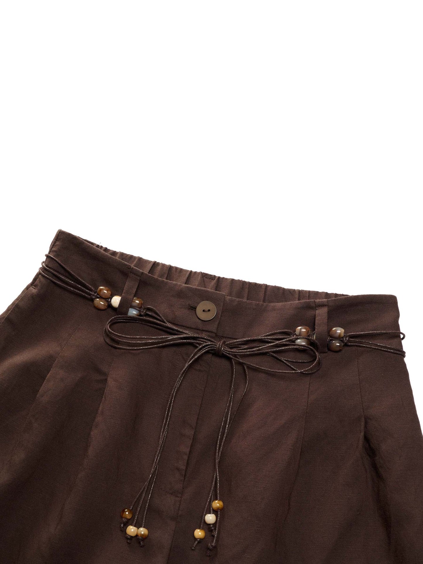 Linen Blend Women Wide Leg Pants With Tie String Belt