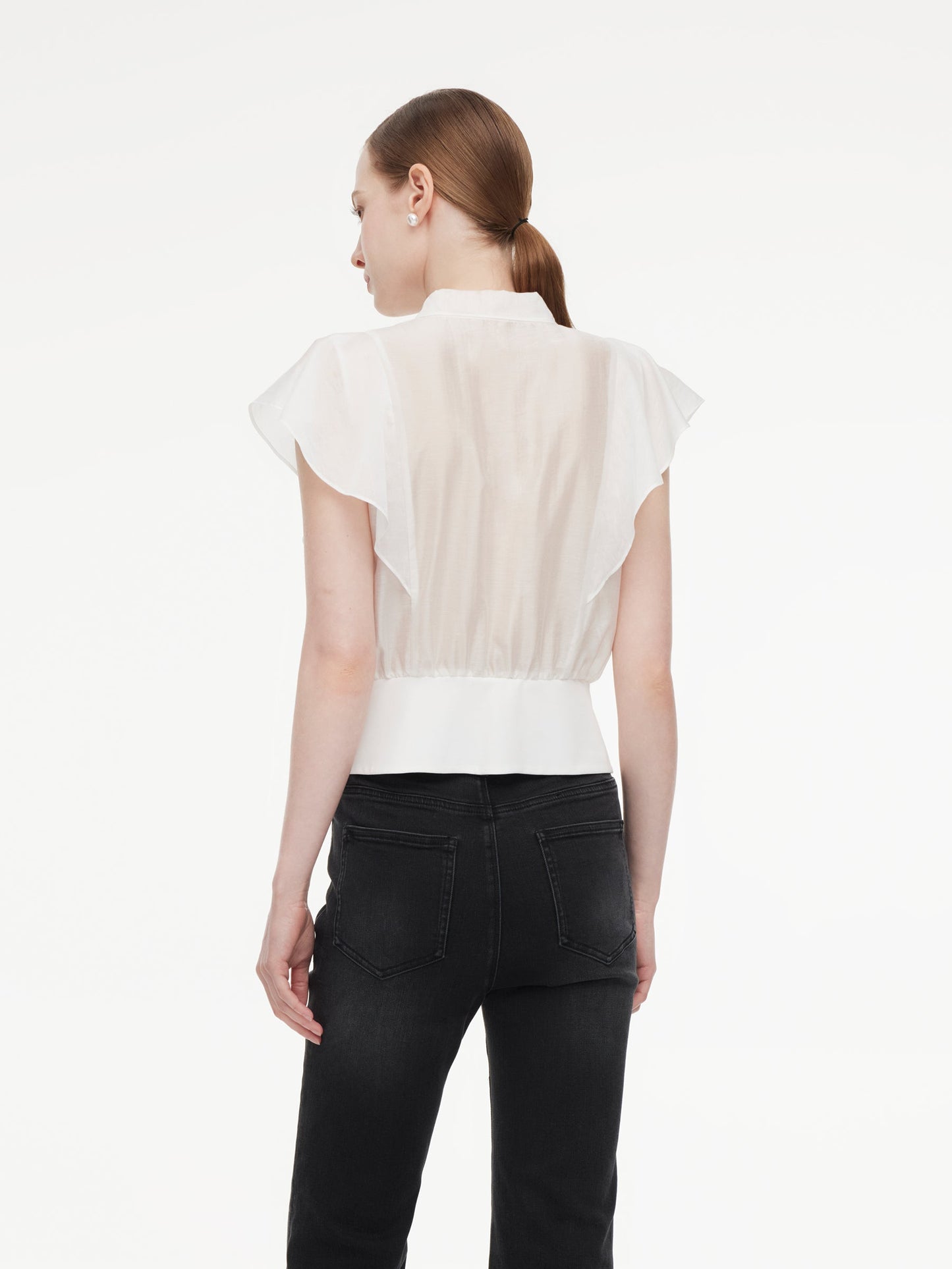 100% Cotton Ruffle Sleeve Women Blouse With Detachable Scarf Buckle