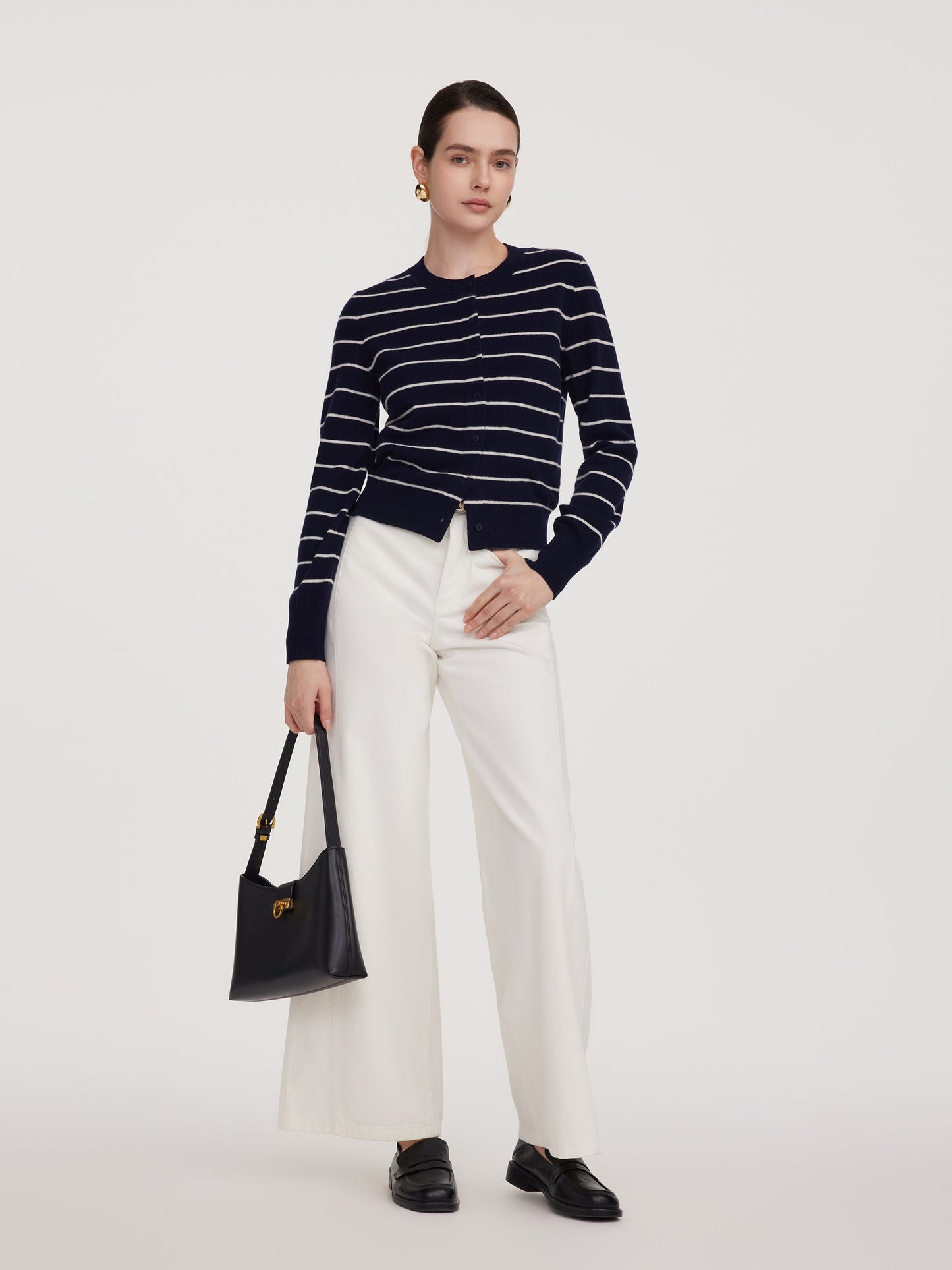 100% Wool Stripe Women Cardigan