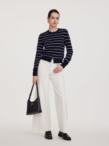 100% Wool Stripe Women Cardigan