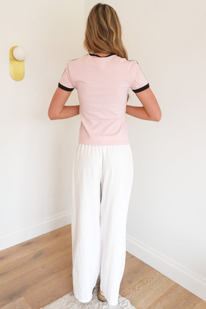 3 Stripe Slim Tee Sandy Pink Aurora Coffee