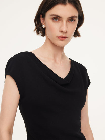 Tencel Mulberry Silk Cowl Neck Women Cap Sleeve Knit Top