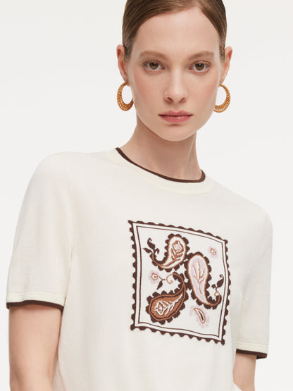 Lyocell Blend Contrast Trim Women Knit Top