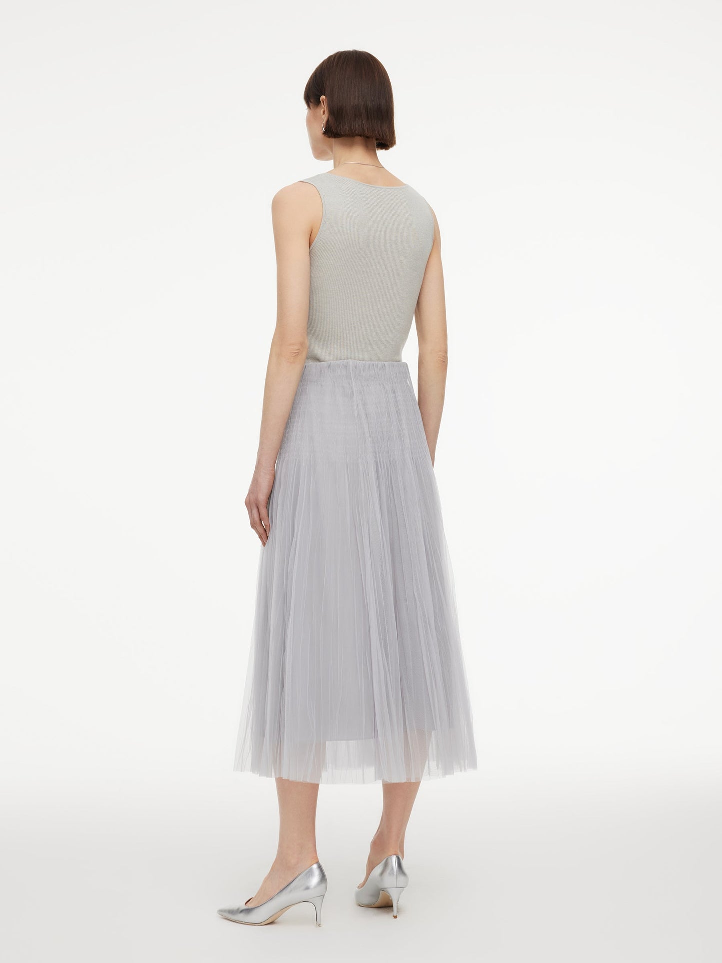 Elastic Waist A-Line Pleated Women Mesh Skirt