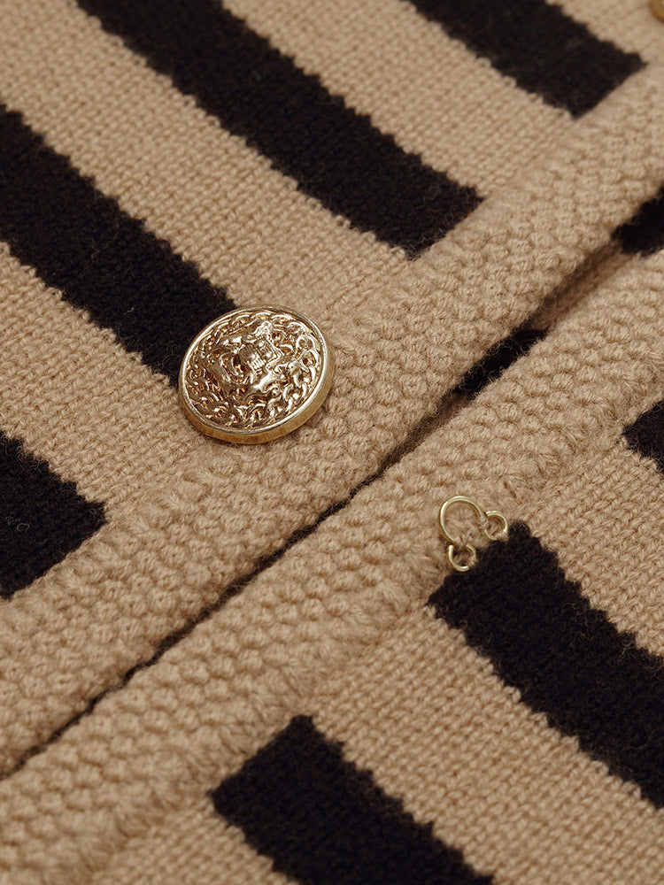 Button Up Woolen Striped Lady Cardigan