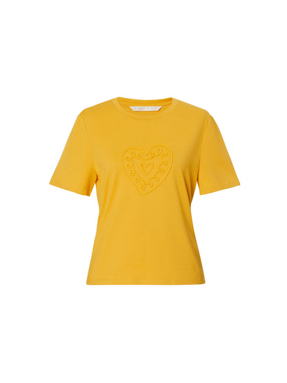 Cotton Blend Round Neck Tape Embroidered Women T-Shirt