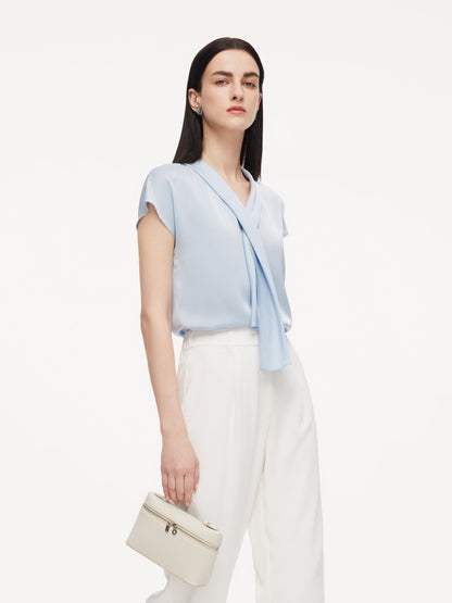 22MM Mulberry Silk Tie Neck Women Blouse