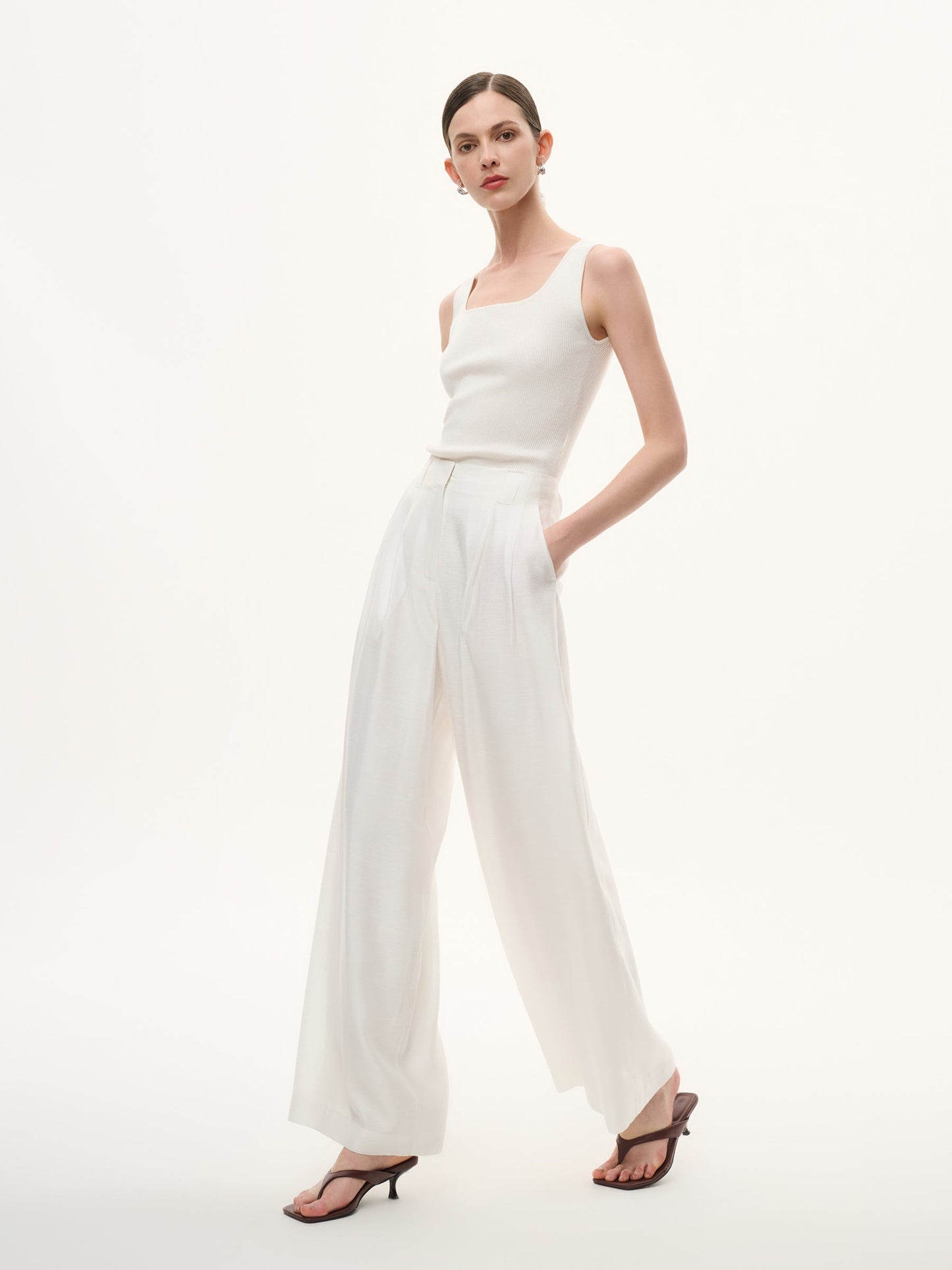Tencel Acetate Linen Blend Women Straight Leg Pants