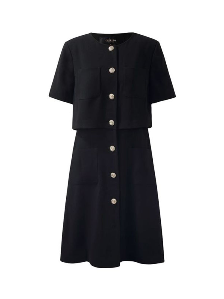 Triacetate Faux-Layered Single-Breasted Women Mini Dress
