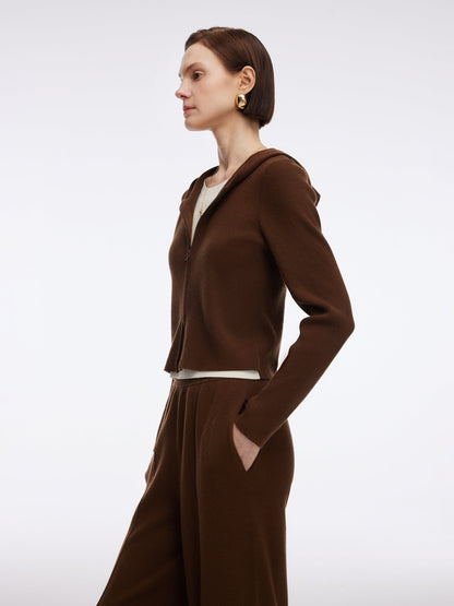 Tencel Wool Blend Faux-Layered Zip-Up Knit Top And Pants Two-Piece Set