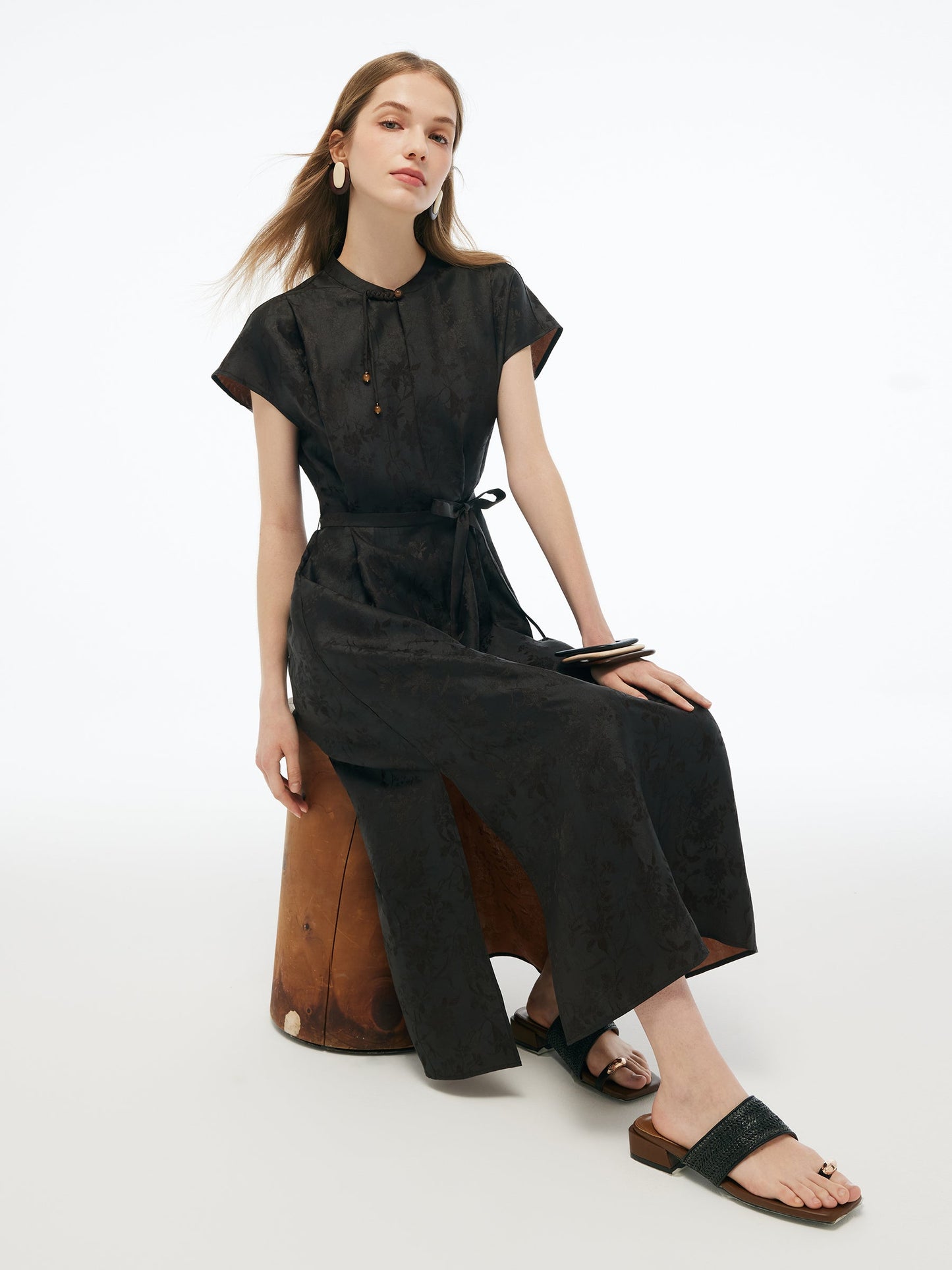 19MM Gambiered Canton Gauze Women Qipao Maxi Dress