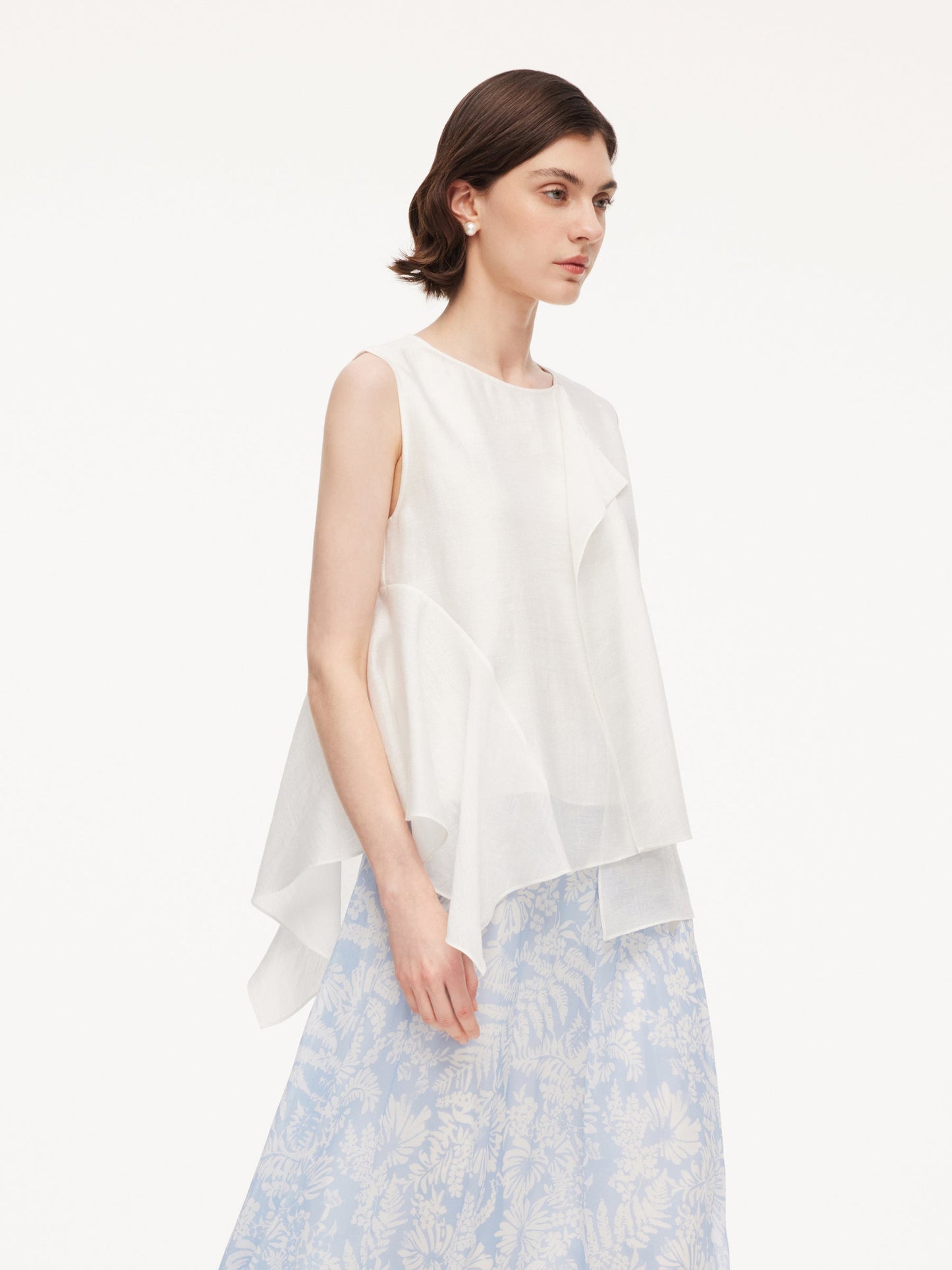 Lyocell Acetate Blend Ruffle-Detail Women Tank Top