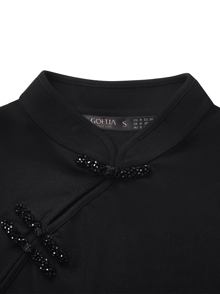Mandarin Collared Knitted Top And Short Mamianqun Two-Piece Set