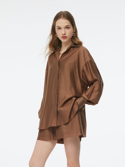 Tencel Blend Shirt And Knit Camisole Two-Piece Set