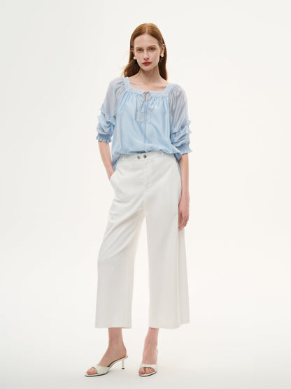 Tencel Blend Embroidered Square Neck Women Blouse