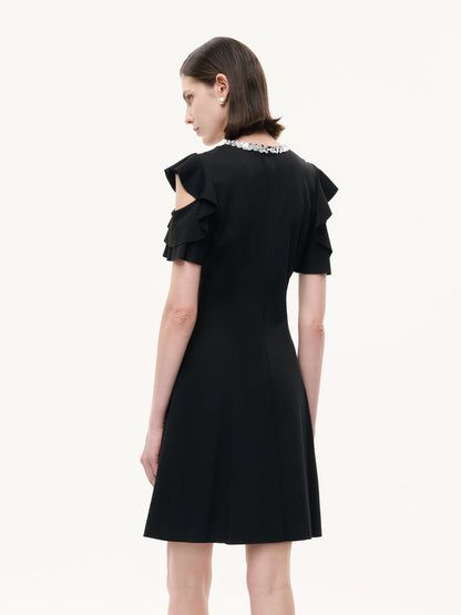 Ruffle Cold Shoulder Women Knit Mini Dress