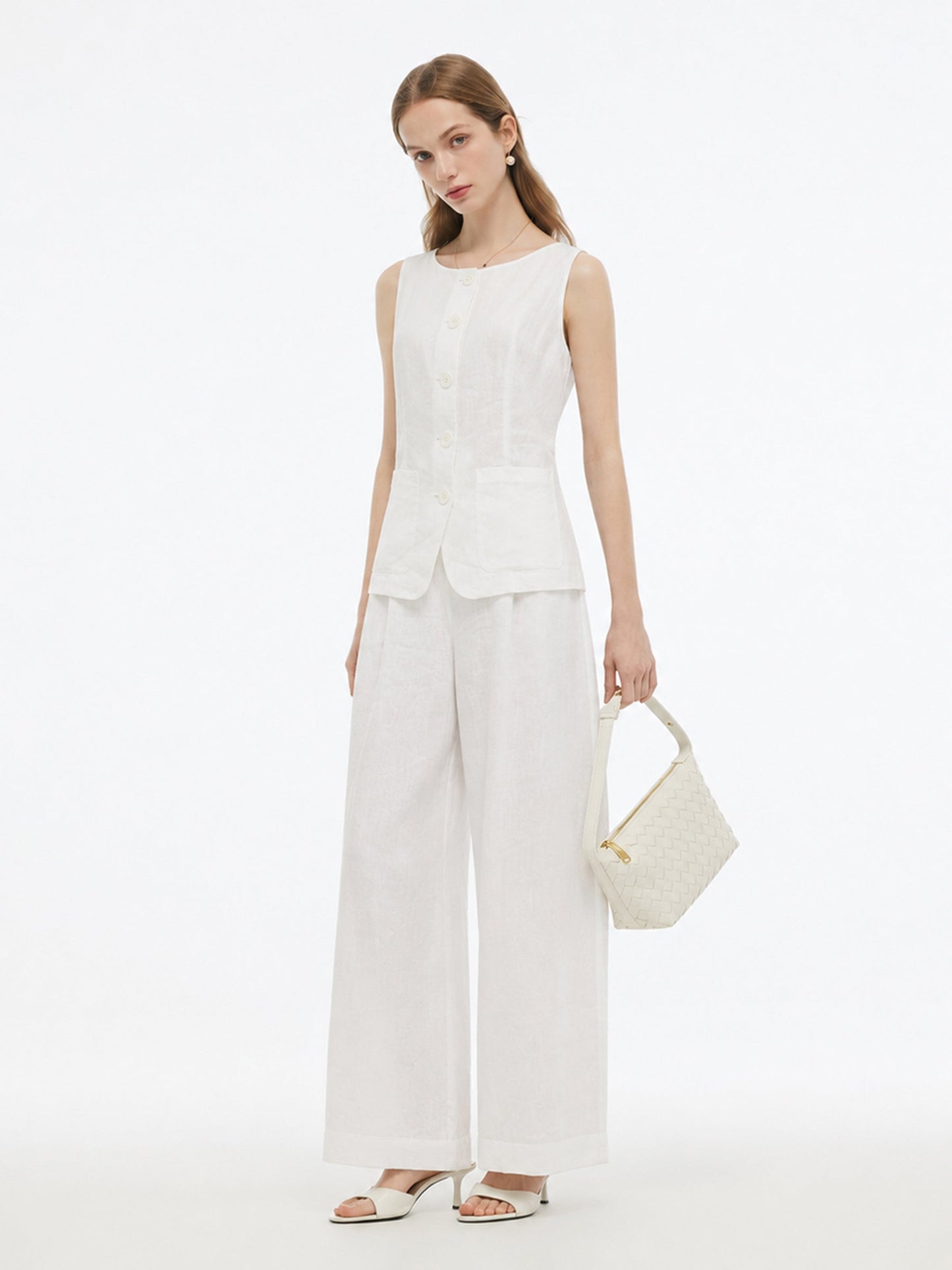 100% Linen Vest And Pants Two-Piece Set