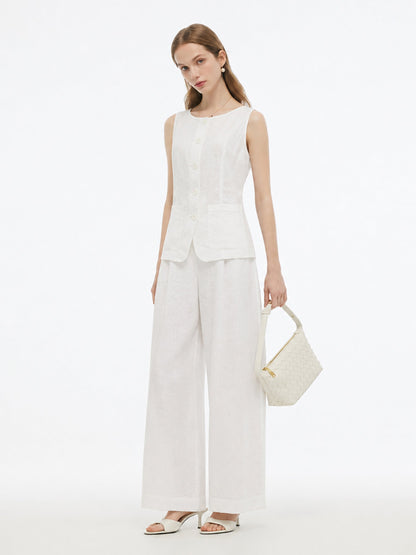 100% Linen Vest And Pants Two-Piece Set