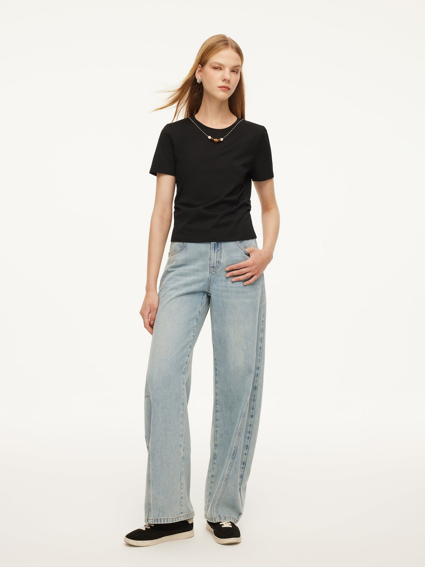 Cotton Side Twist Women T-Shirt With Detachable Beaded Chain