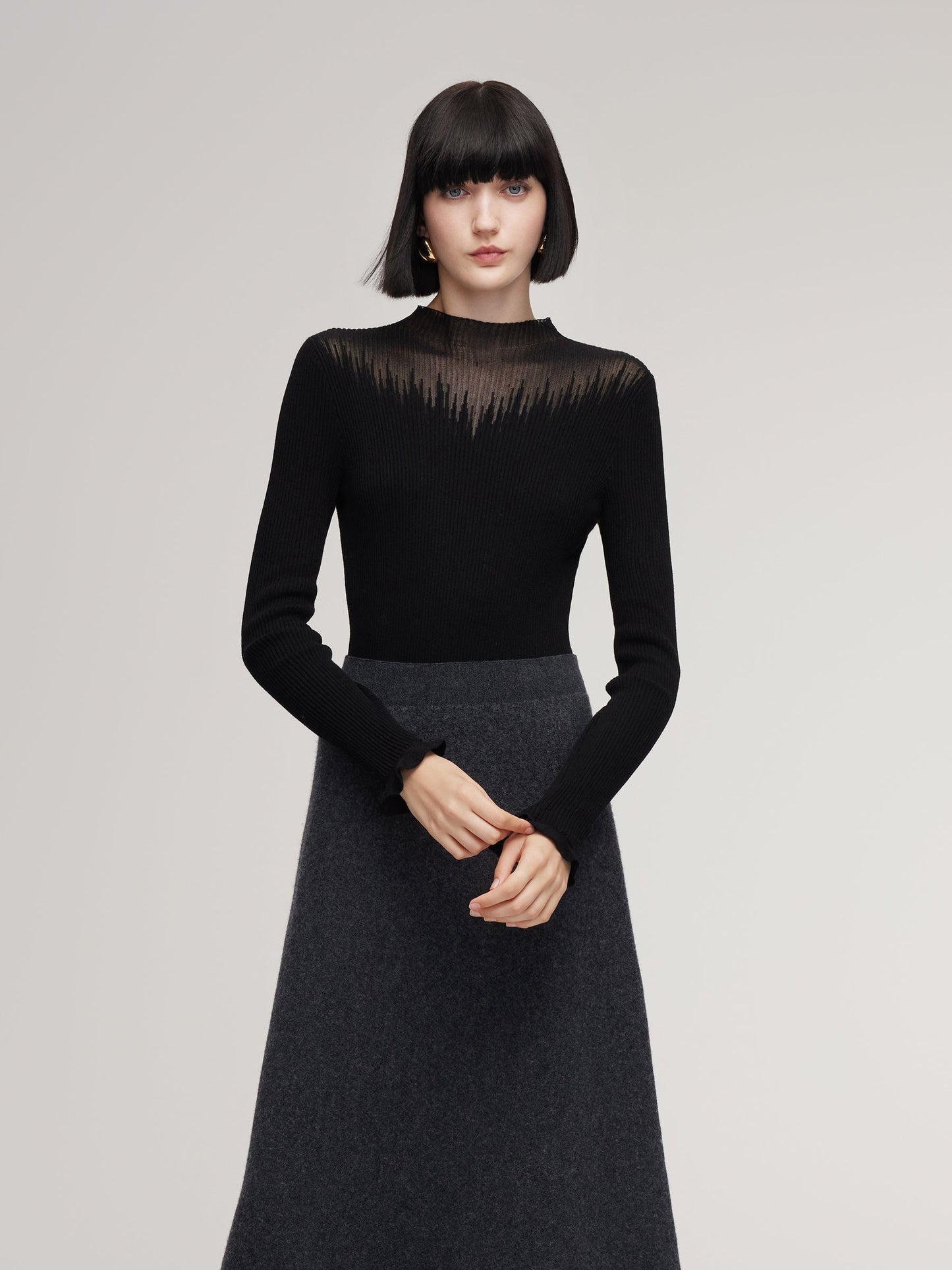 Tencel Wool Blend Mock Neck Women Knit Top