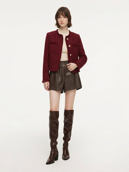 Wool Blend Tweed Sequins Fringe Trim Women Jacket