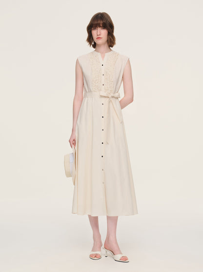 100% Cotton Gather-waisted Women Cap Sleeve Maxi Dress With Two Belts